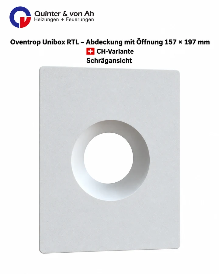 Oventrop Unibox RTL Abdeckung mit Öffnung 157 × 197 mm Schweizer Ausführung Schrägansicht