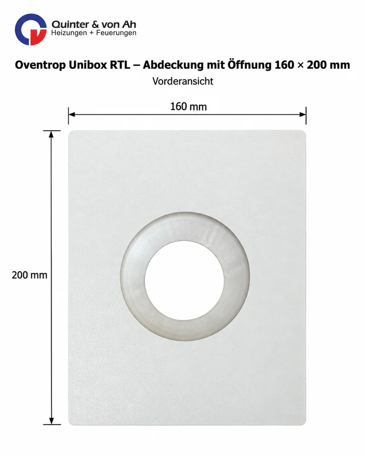 Oventrop Unibox RTL Abdeckung mit Öffnung 160 × 200 mm Vorderansicht