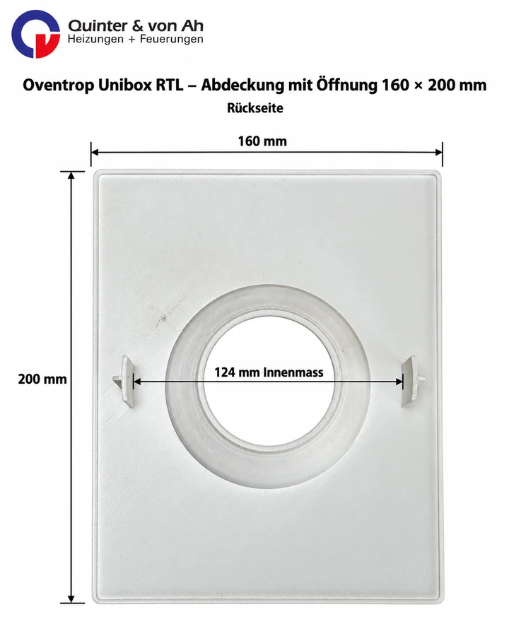 Oventrop Unibox RTL Abdeckung mit Öffnung 160 × 200 mm Rückseite mit 124 mm Innenmass