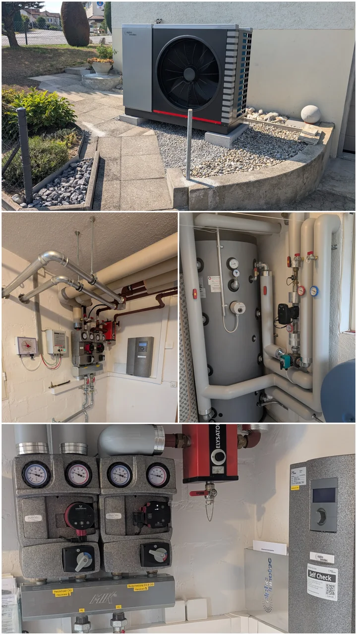 Kunden-Collage der fertigen Wärmepumpenanlage in Bettwiesen