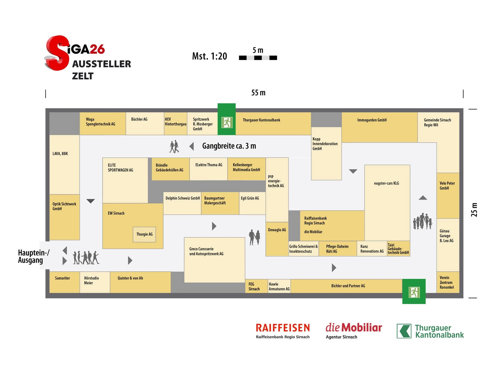 Ausstellerplan SIGA 2026 Sirnach – Stand Quinter & von Ah beim Hauptein- und -ausgang